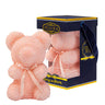 Crystal-encrusted light pink teddy bear with a matching bow reading "Always and Forever" displayed in a stylish navy blue box and a clear window. Perfect for weddings, anniversaries, birthdays, graduations, Christmas, Valentine's Day or decoration.