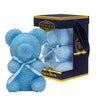Crystal-encrusted dusty blue teddy bear with a matching bow reading "Always and Forever" displayed in a stylish navy blue box and a clear window. Perfect for weddings, anniversaries, birthdays, graduations, Christmas, Valentine's Day or decoration.