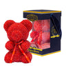 Crystal-encrusted red teddy bear with a matching bow reading "Always and Forever" displayed in a stylish navy blue box and a clear window. Perfect for weddings, anniversaries, birthdays, graduations, Christmas, Valentine's Day or decoration.