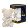 Crystal-encrusted white teddy bear with a matching bow reading "Always and Forever" displayed in a stylish navy blue box and a clear window. Perfect for weddings, anniversaries, birthdays, graduations, Christmas, Valentine's Day or decoration.
