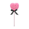 A heart-shaped lollipop with pink flowers, standing on a pink striped stick, and adorned with a black ribbon reading "Just for you." The perfect gift for anniversaries, birthdays, graduations, Christmas, Valentine's, gender reveal and more. A timeless, romantic gift and a beautiful decoration. The durable nature of the materials make it a lasting memento for any special occasion.