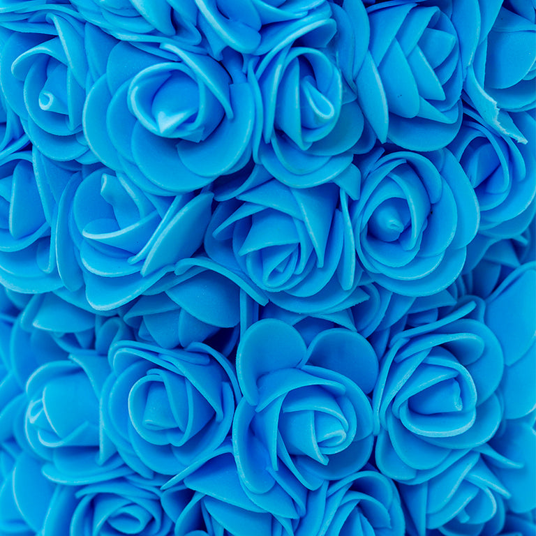 A close up view of the foam roses in blue