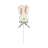 A beautiful white bunny with a "Always and Forever" multicolor striped ribbon on a yellow striped stick.This creative piece is an ideal gift for Easter and various celebrations or as a decorative accent for a themed party or event.