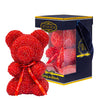 Crystal-encrusted red teddy bear with a matching bow reading "Always and Forever" displayed in a stylish navy blue box and a clear window. Perfect for weddings, anniversaries, birthdays, graduations, Christmas, Valentine's Day or decoration.