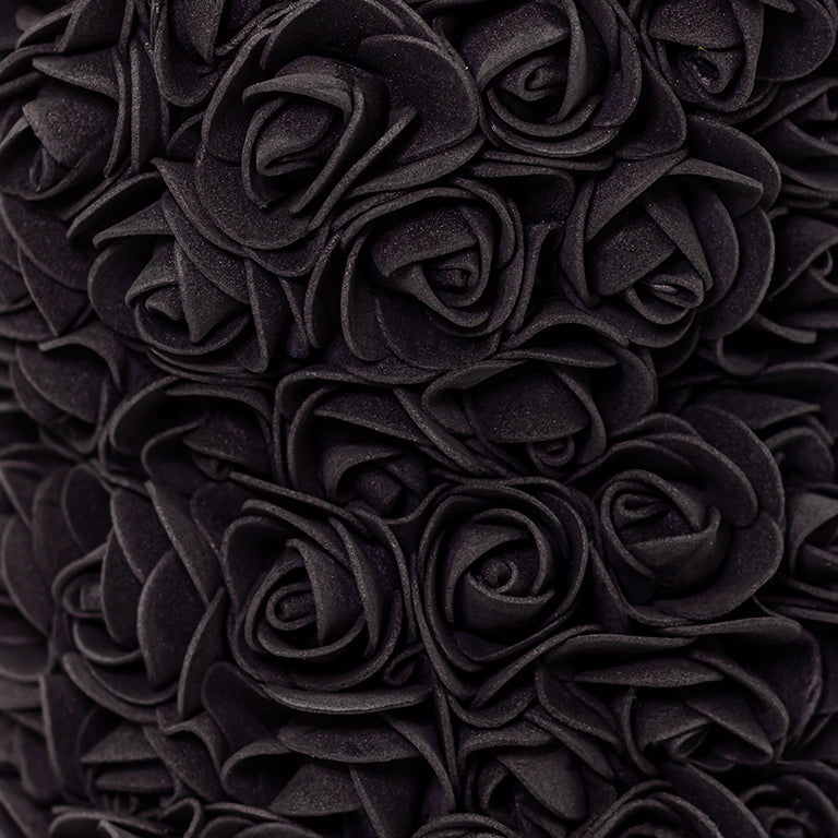 A close up view of the foam roses in black