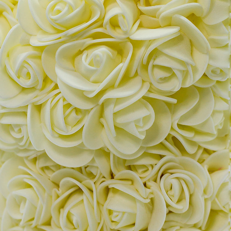 A close up view of the foam roses in cream