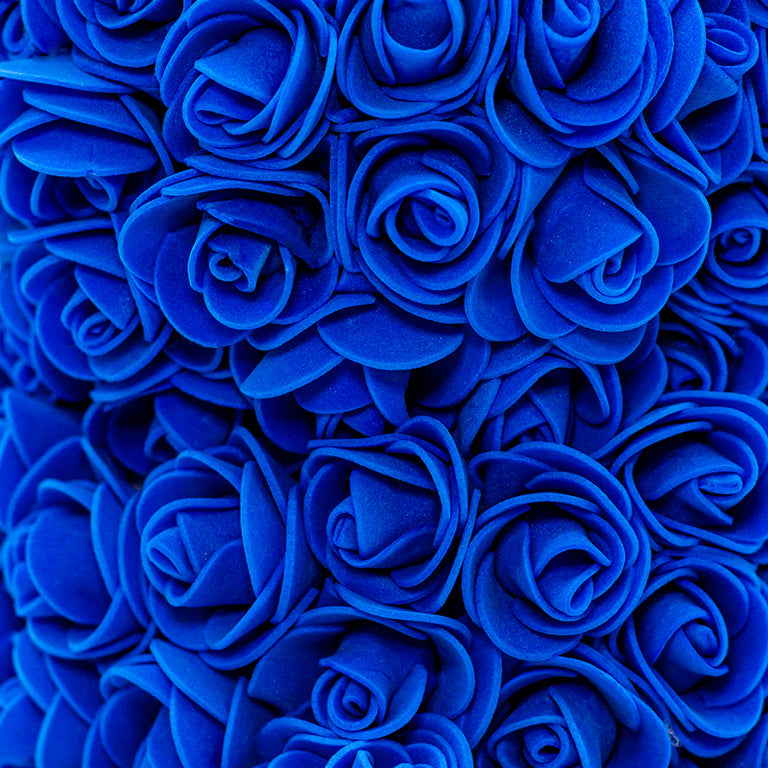 A close up view of the foam roses in navy