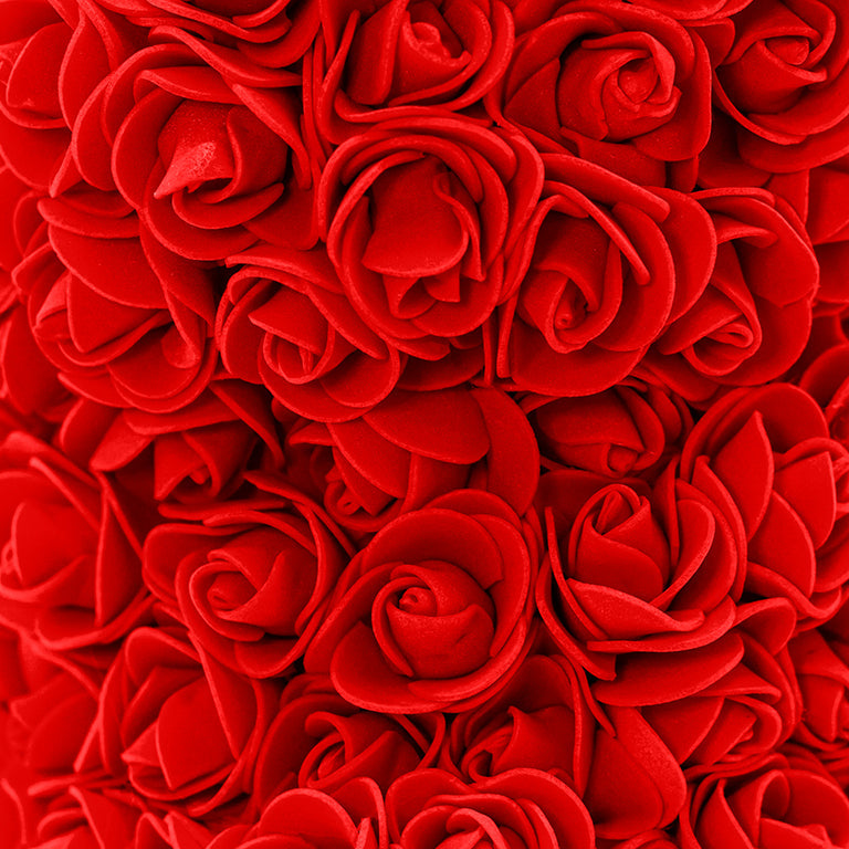 A close up view of the foam roses in red