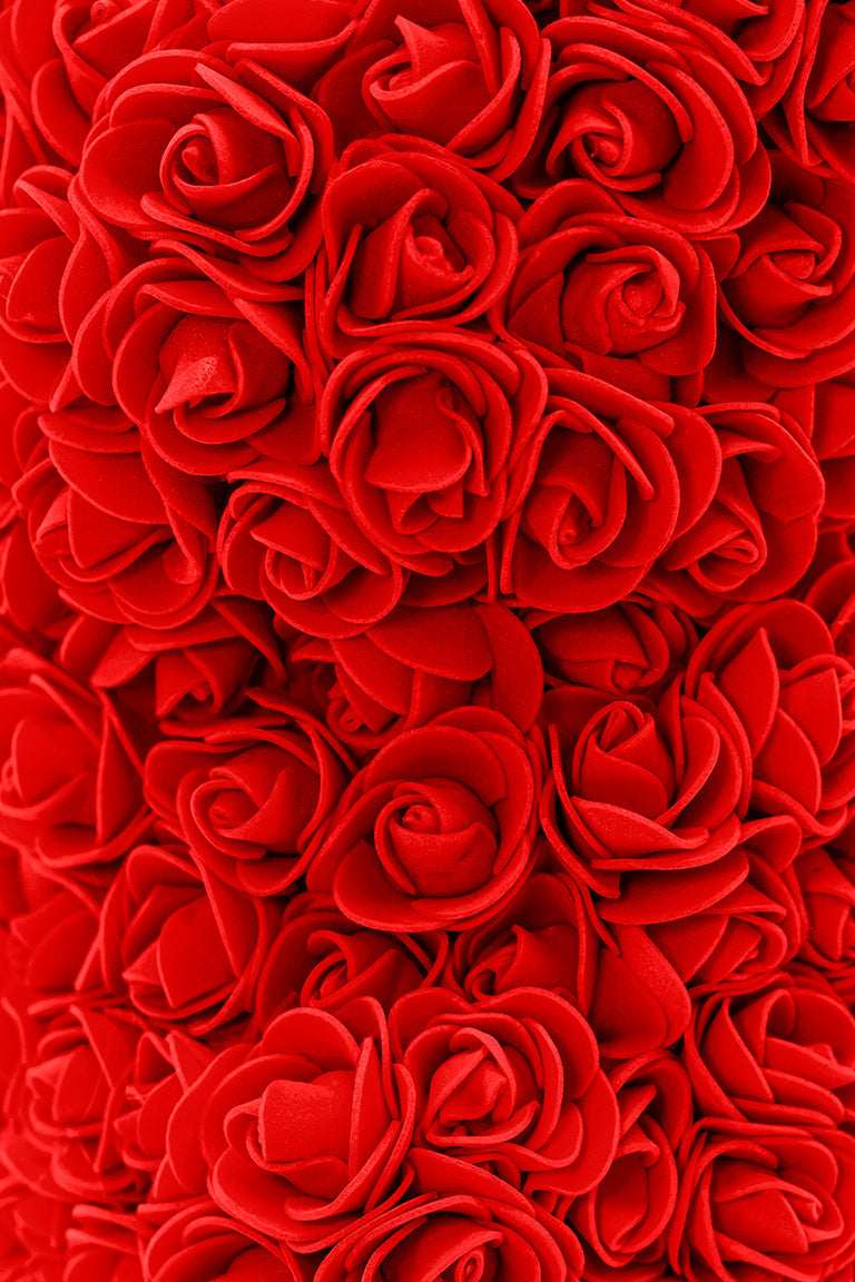 A close up view of the foam roses in red
